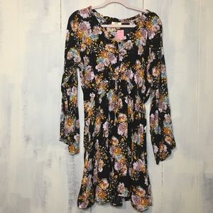 Long Sleeve Black Floral Dress